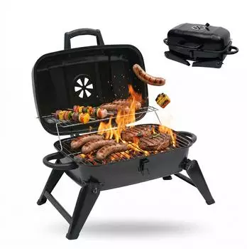 Relaxdays Tischgrill Holzkohle klappbar, schwarz
