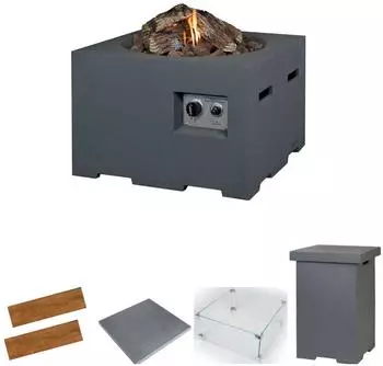 Happy Cocooning Mania Feuertisch Komplettset quadratisch 12kW Beton-Optik grau (HC131009A+HC132004A+HC132003A+HC142016A+HC132002A)