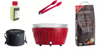 LotusGrill XL Starter-Set Holzkohlegrill Feuerrot mit USB-Anschluss und Tragetasche