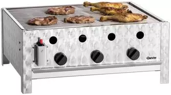 Bartscher TB1000R Gas-Tischbr&auml;ter 3 Brenner 10kW Piezo-Z&uuml;ndung Edelstahl (1061533)
