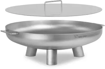 BBQ-Toro Feuerschale mit Deckel und Dreibein, Edelstahl, Ø70cm, Silber (FS7E-Set)