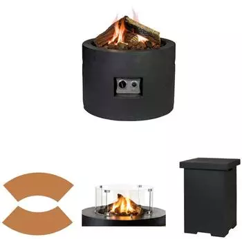Happy Cocooning Mania Feuertisch Komplettset 19,5kW rund 61x61x42cm Beton-Optik schwarz (HC131001A+HC132019A+HC132028A+HC132001A)