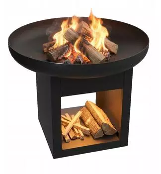 Kratki Crater 60 Gartenfeuerstelle Stahl schwarz mit Holzablage (FIRE/CRATER/600)