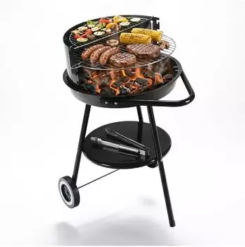 Relaxdays Holzkohlegrill, rund, freistehend, mit R&auml;dern