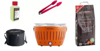 LotusGrill Starter-Set Classic Grill Mandarinenorange mit USB-Anschluss (Classic)