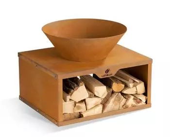 Landmann Feuerschale mit Holzlagerfach, Cortenstahl, 60x50x54cm