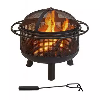 Relaxdays Feuerschale mit Funkenschutz HD: 52x60 cm Sch&uuml;rhaken Garten & Terrasse Outdoor Feuerstelle Eisen schwarz schwarz Metall 10052085_0