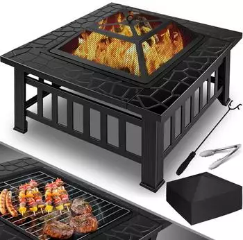 Kesser Feuerschale 3in1 mit Grillrost & Funkenschutz, Metall, 82x82x50cm