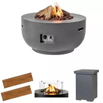 Happy Cocooning Mania Feuertisch Komplettset Bowl rund 19,5kW 91x91x46cm Beton-Optik grau (HC151014A+HC132020A+HC132035A+HC132002A)