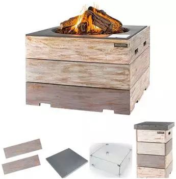 Happy Cocooning Mania Feuertisch Komplettset quadratisch 19,5kW 76x76x46cm Teakholz (HC151010A+HC132004A+HC152015A+HC142009A+HC152014A)