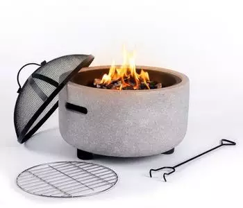 Relaxdays Feuerschale mit Funkenschutz, Steinoptik, Ø 44cm, Stahl, grau/schwarz