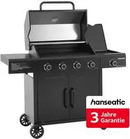 Hanseatic Gasgrill "4-Brenner Rockford Black, 4 Brenner + Seitenbrenner 14,5 kw