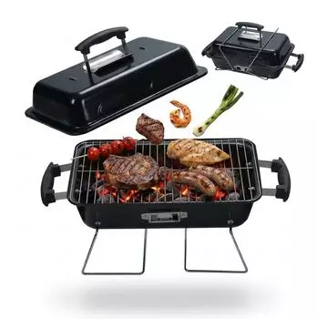 Relaxdays Tischgrill, klappbar, mit Deckel, Stahl, schwarz