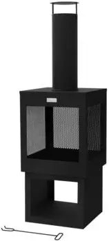 ML-Design Gartenkamin mit Schornstein 128x40cm, Stahl, schwarz (490017033)