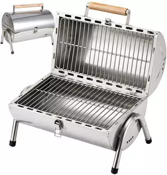 Relaxdays Tischgrill Klappgrill 2 Grillflächen, Edelstahl, Holzgriff