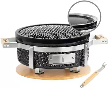 BBQ-Toro Hibachi Keramik-Tischgrill rund, Ø 29,5cm, Holzunterlage