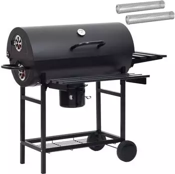 vidaXL Fassgrill mit R&auml;dern und Regalen, 3 Stk., 115x85x95cm, Metall (3443020)