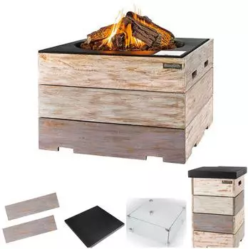 Happy Cocooning Mania Feuertisch Komplettset 19,5kW quadratisch, Teakholz (HC151009A+HC132004A+HC152015A+HC142008A+HC152013A)