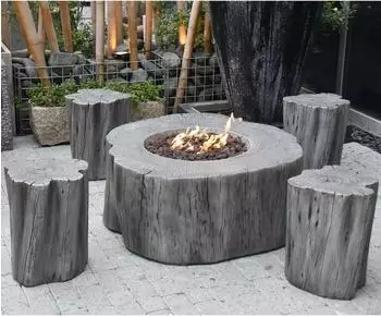 GardenForma Manchester Gasfeuerstelle Sitzgruppe, Faserbeton Baumstamm-Optik, grau (OFG145CG-SET1)