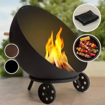 Blumfeldt Fireball 66cm niedrige Feuerschale mit Grill, schwarz
