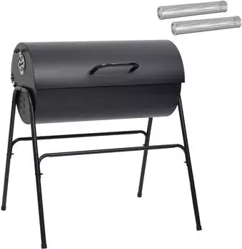 vidaXL Fassgrill mit 2 Kochrosten, 3-tlg., 80x73x90cm, Metall, schwarz (3443019)