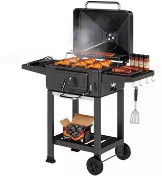Outsunny BBQ Smoker mit Deckel, Thermometer, h&ouml;henverstellbar (846-230V00BK)