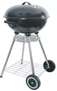 Buri Emaille-Kugelgrill schwarz &oslash;45cm mit Rollen und 2 Ablagen (178792)
