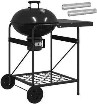 vidaXL Holzkohlegrill mit R&auml;uchertuben, Stahl, schwarz, 91x71x107cm (3443024)