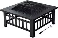 COSTWAY 3 in 1 Feuerschale, Outdoor-Feuerstelle 81 x 81 cm, Quadratischer...