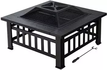 Costway Feuerschale 3-in-1, quadratisch, 81x81cm, mit Grill & Abdeckung (JV10256)