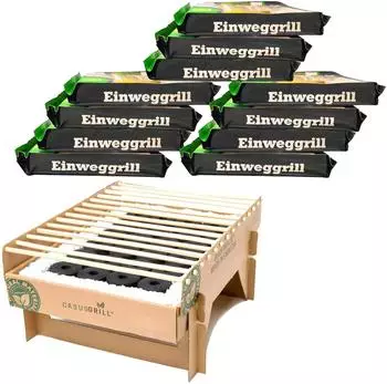 Buri CasusGrill Einweggrill Holzkohle, biologisch abbaubar, 12er-Pack