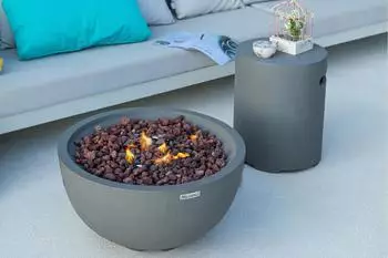 Gardenson Nantucket Gas-Feuertisch Glasfaserbeton hellgrau, 67x67x35cm (OFG116DE-SET)