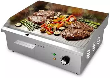 KLAMER Elektrogrill Edelstahl 3000W, XL Grillplatte 54,5x38,5cm, 50-300&deg;C