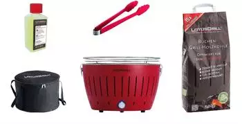 LotusGrill Starter-Set Classic Grill feuerrot mit USB-Anschluss