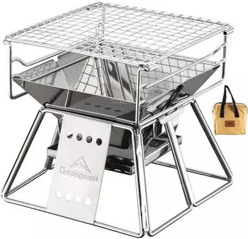 camping moon X-Mini Holzkohlegrill Edelstahl mit Tragetasche, 19x19x15cm (X-MINI)