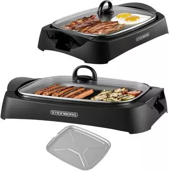 Steinborg Elektrischer Tischgrill mit Antihaftplatte, Temperaturregelung, 300x399mm