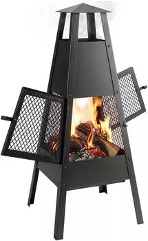 Outsunny Feuerschale mit konischem Zugkamin, Kohlenstoffstahl, schwarz, 41x40,5x97cm