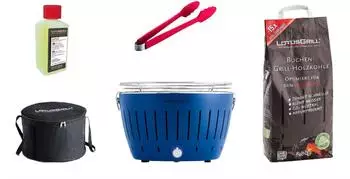 LotusGrill Starter-Set Classic Holzkohlegrill tiefblau, 5-teilig, USB