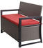 Mendler Poly-Rattan 2er HWC-F39 Truhenbank grau-meliert Kissen rot (98454)