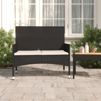 vidaXL Gartenbank 2-Sitzer mit Kissen Poly Rattan Schwarz (319488)