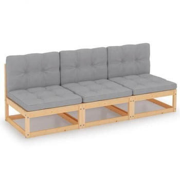 vidaXL 3-Sitzer-Sofa mit Kissen Kiefer Massivholz grau (8720286474525)