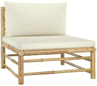 vidaXL Garten-Mittelsofa mit Kissen Cremewei&szlig; Bambus