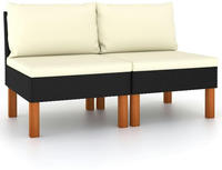 vidaXL Mittelsofas 2 Stk. Poly Rattan und Eukalyptus Massivholz