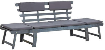 vidaXL Gartenbank mit Auflagen 2-in-1 190cm Grau Massivholz Akazie (312119)