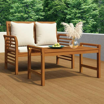 vidaXL Sofabank mit Cremewei&szlig;en Kissen Massivholz Akazie (312139)