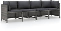 vidaXL 4-Sitzer-Gartensofa mit Kissen Grau Poly Rattan