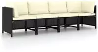 vidaXL 4-Sitzer-Gartensofa mit Auflagen Schwarz Poly Rattan