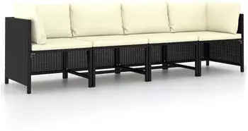 vidaXL 4-Sitzer-Gartensofa mit Auflagen Schwarz Poly Rattan (313515)