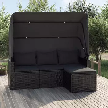 vidaXL Gartensofa 3-Sitzer Schwarz Poly Rattan