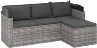 vidaXL 3-Sitzer-Gartensofa mit Dach und Fu&szlig;hocker Grau Poly Rattan